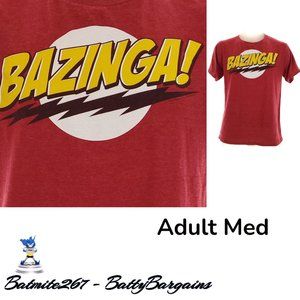M Big Bang Bazinga Sheldon T Shirt Adult Mens Red